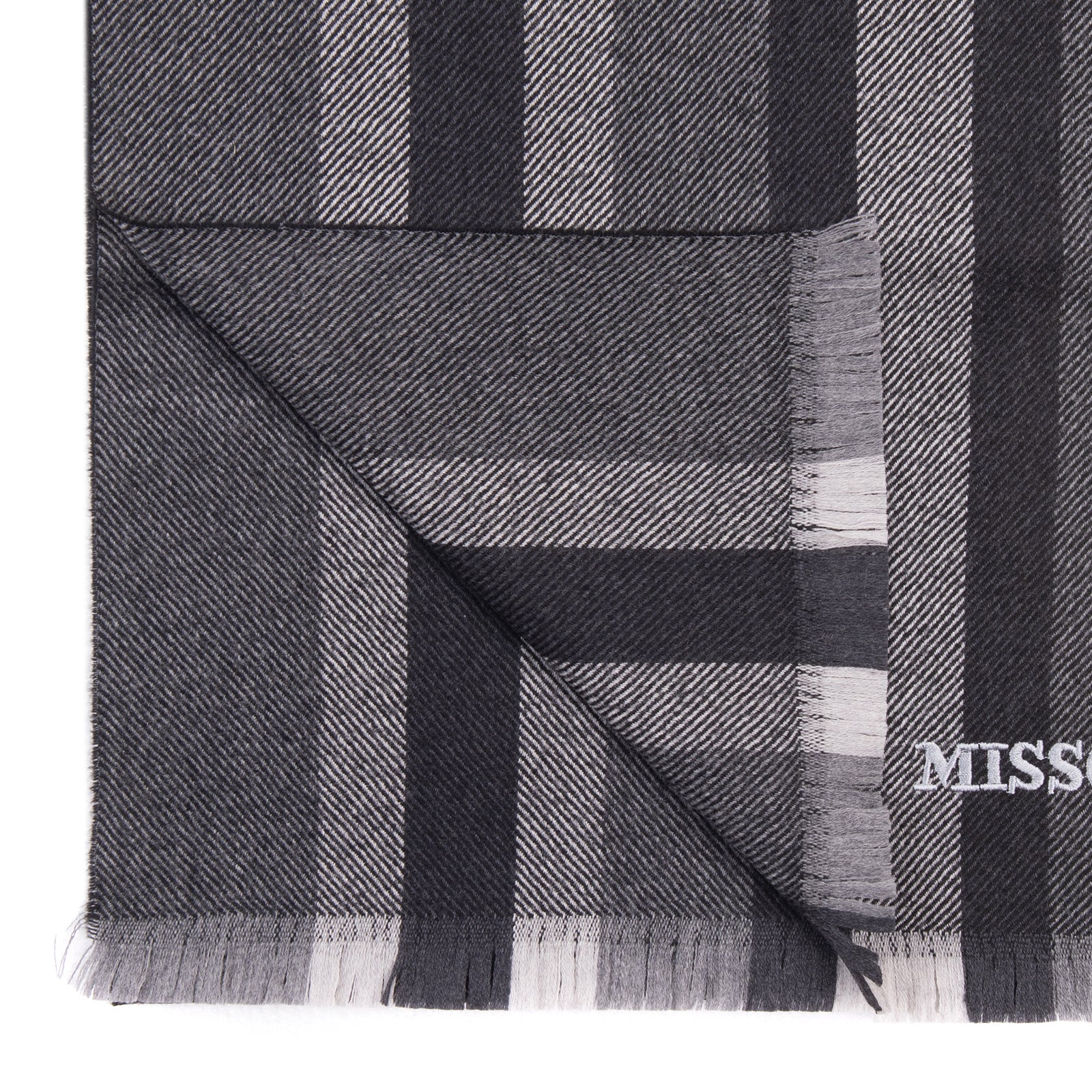 RRP €360 MISSONI Wool Long Shawl/Wrap Scarf Striped Frayed Edges Made in Italy gallery main photo