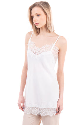 ATOS LOMBARDINI Crepe Cami Top Size IT 46 / L White Lace Trim Made in Italy gallery photo number 3