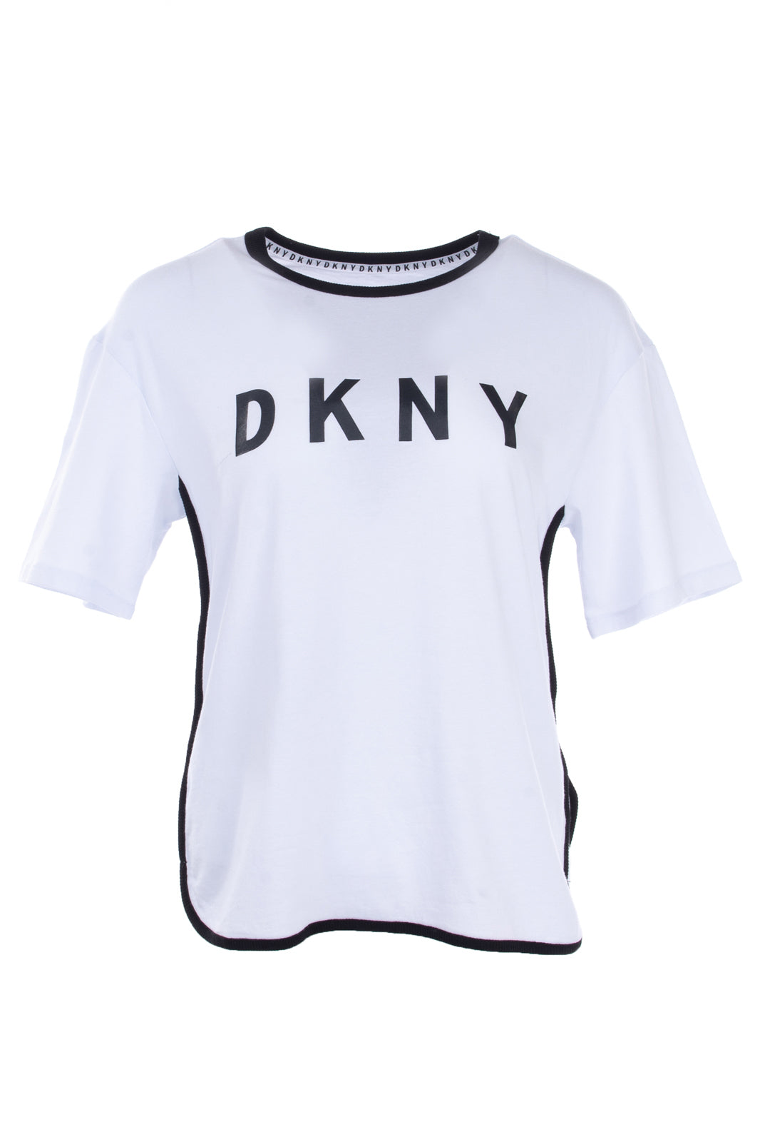 DKNY T-Shirt Top Size XS Coated Logo Front Contrast Piping Short Sleeve Crew gallery main photo