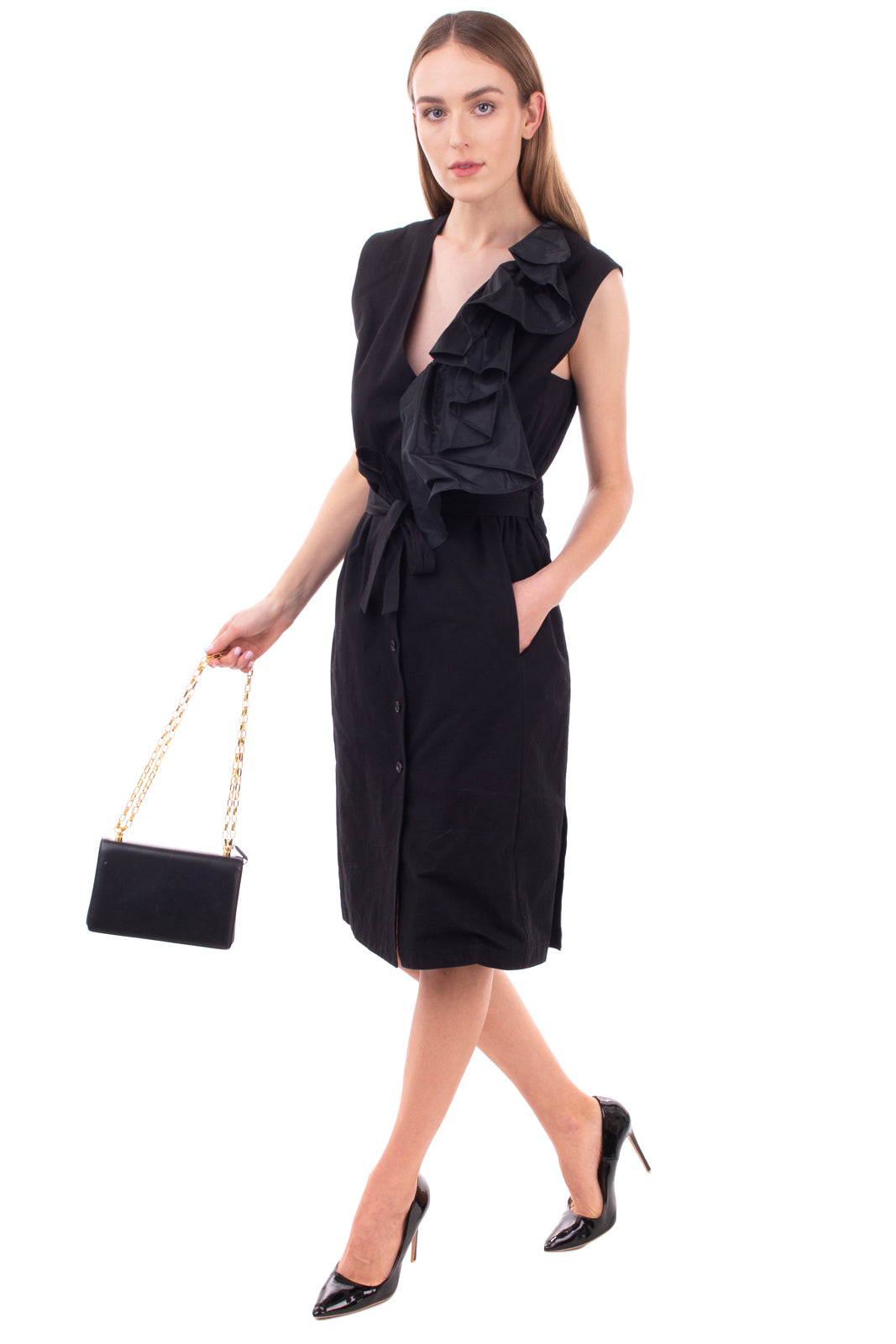 RRP €1095 TOME Robe Dress Size US 4 / XS Ruffle Button Front Belted Made in USA gallery main photo