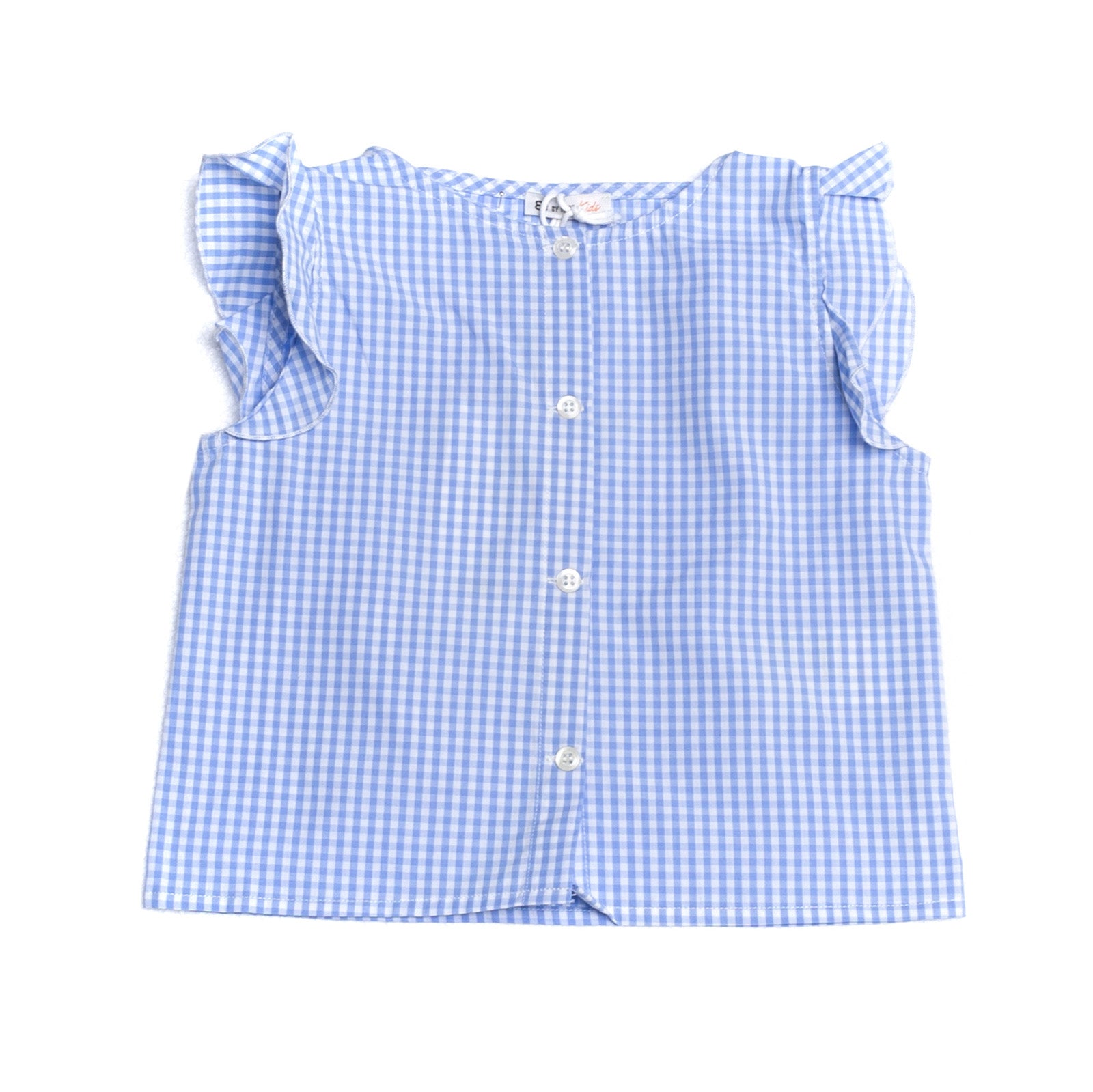 8 KIDS Top Blouse Size 4Y Gingham Pattern Ruffle Trim Made in Italy gallery main photo