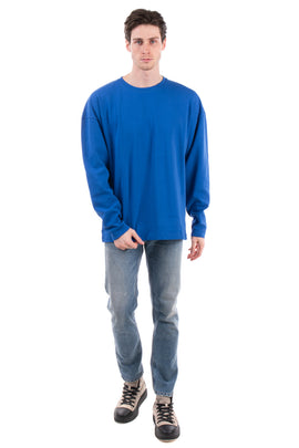 8 Sweatshirt Size S Blue Ribbed Neckline Long Sleeve Crew Neck Made in Portugal