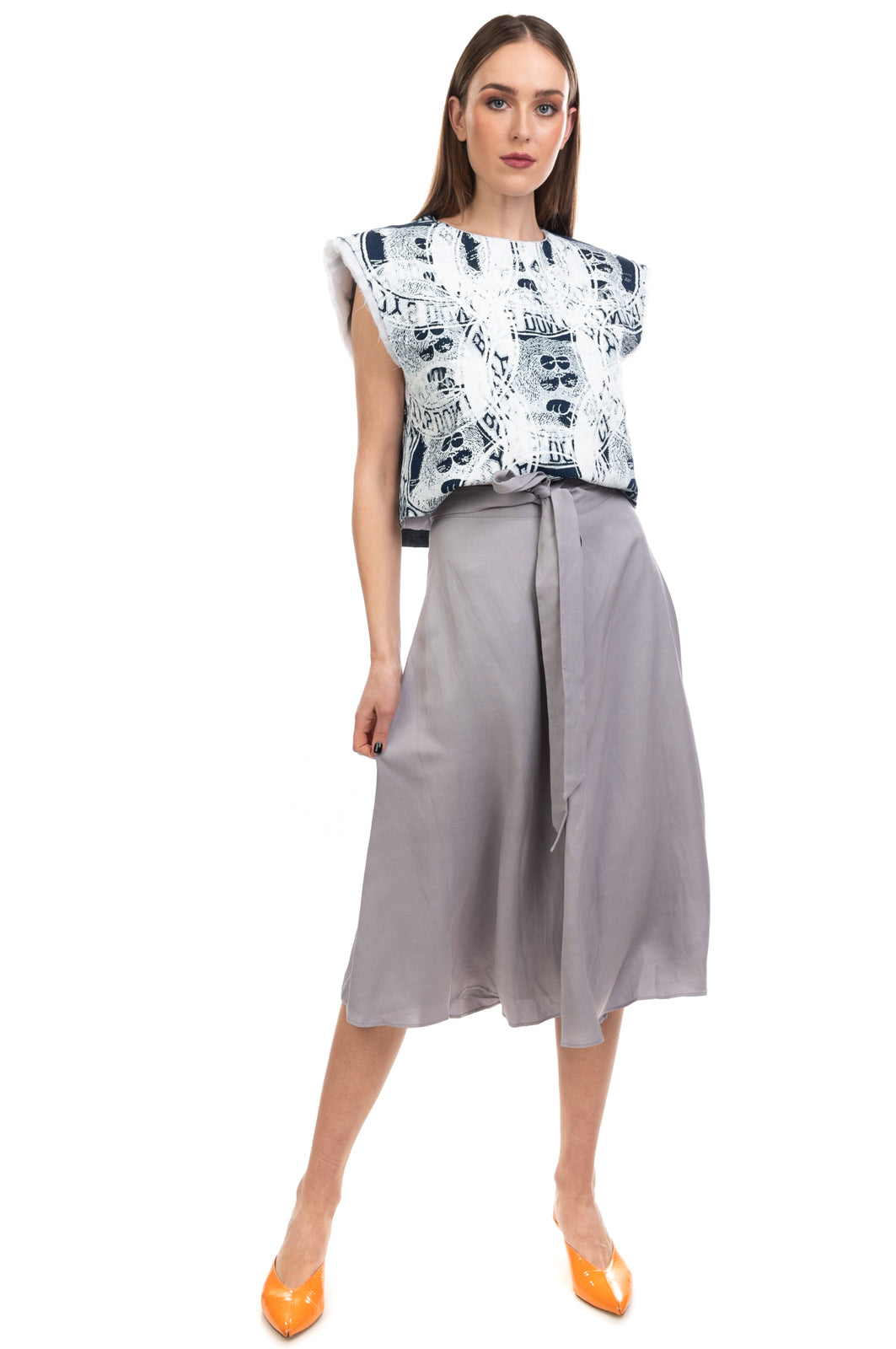 RRP €160 IRIS & INK Flare Skirt Size 12 Linen Blend Gathered Tie Waist gallery main photo