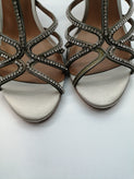 RRP €135 BIBI LOU Satin T-Strap Sandals Size 38 UK 5 US 8 Heel Rhinestones Chain gallery photo number 7