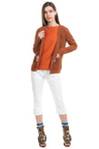 RRP €155 OLTRE Brown Cardigan Size M Embellished Sequins Open Front Round Neck gallery photo number 1