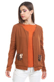 RRP €155 OLTRE Brown Cardigan Size M Embellished Sequins Open Front Round Neck gallery photo number 2