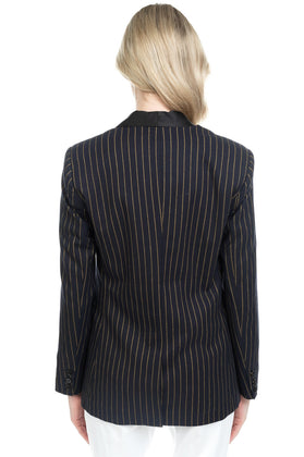 WEILI ZHENG Blazer Jacket Size XS Pinstripe Single Breasted Shawl Lapel gallery photo number 5