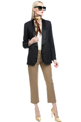 WEILI ZHENG Blazer Jacket Size XS Pinstripe Single Breasted Shawl Lapel gallery photo number 1