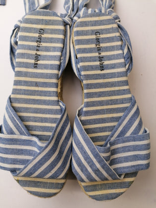 GIORGIA & JOHNS Espadrille Sandals EU 37 UK 4 US 7 Striped Wrap Around Flatform gallery photo number 9