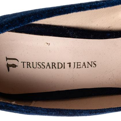 RRP €125 TRUSSARDI JEANS Velour Court Shoes EU 37 UK 4 US 7 Logo Pointed Toe gallery photo number 6