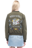 ONLY Bomber Jacket Size M Embroidered ROCK'N'ROLL & Tiger Back Ribbed Neckline gallery photo number 4