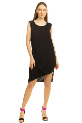 OAK Rayon Shift Dress Size 2  -  M Black Draped Dipped Hem Sleeveless Round Neck gallery photo number 1