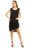 OAK Rayon Shift Dress Size 2  -  M Black Draped Dipped Hem Sleeveless Round Neck gallery photo number 2