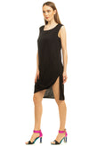 OAK Rayon Shift Dress Size 2  -  M Black Draped Dipped Hem Sleeveless Round Neck gallery photo number 3