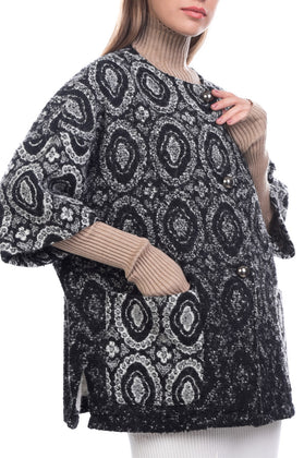 CAFENOIR Boucle Coat Size L-XL Alpaca & Wool Blend Patterned Made in Italy gallery photo number 5