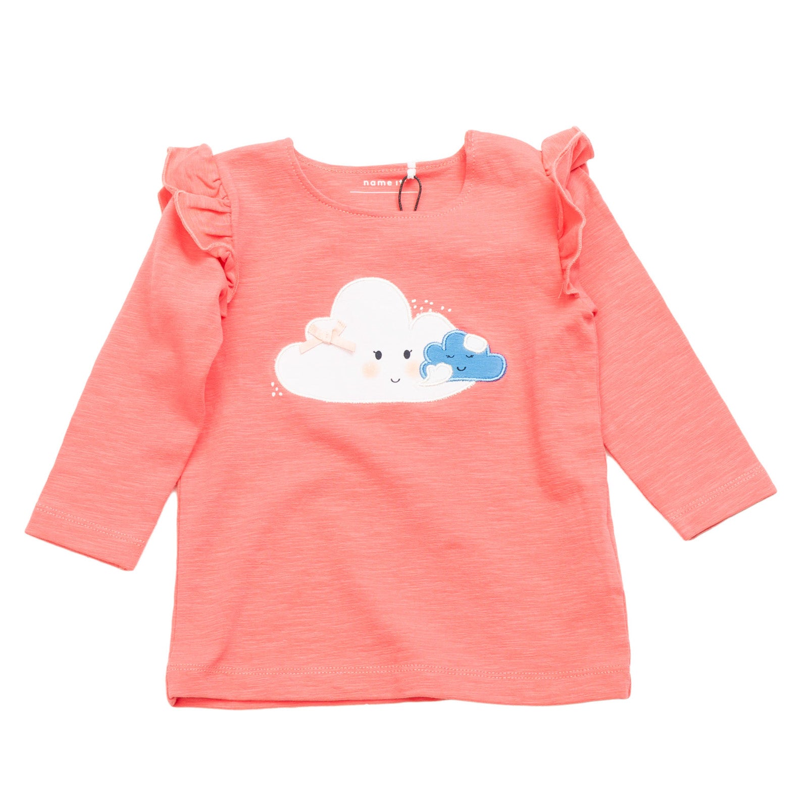 NAME IT T-Shirt Top Size 2-4M / 62CM Clouds Patches Ruffle Trim Raw Edges gallery main photo