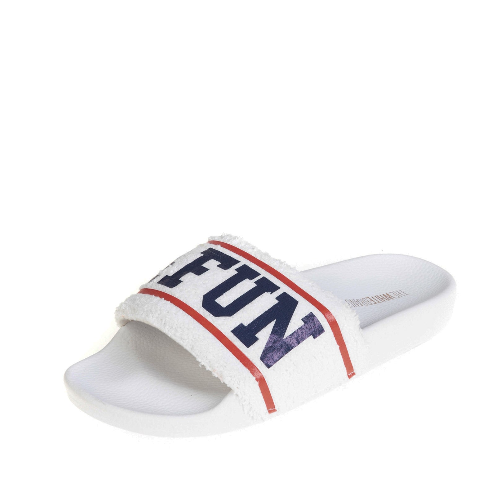 THE WHITE BRAND Terrycloth Slide Sandals Size 36 UK 3 US 6 Coated 'JUST 4 FUN' gallery main photo