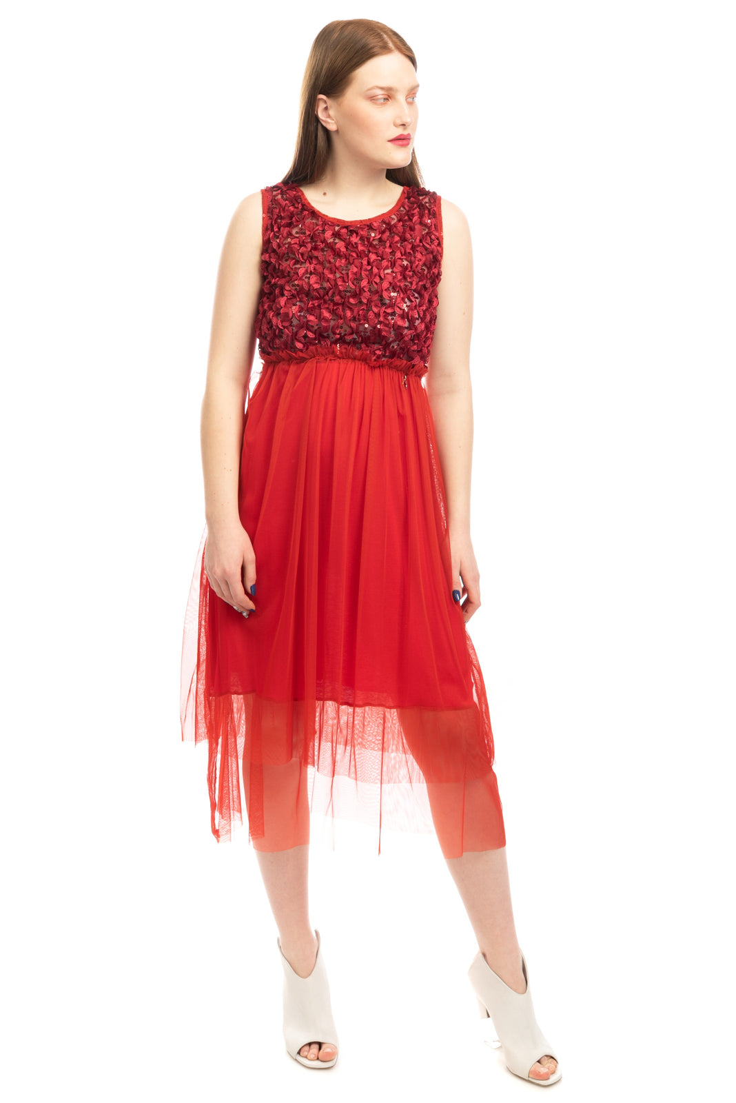 RRP €220 MANGANO Tulle Fit & Flare Dress One Size Through Back Made in Italy gallery main photo