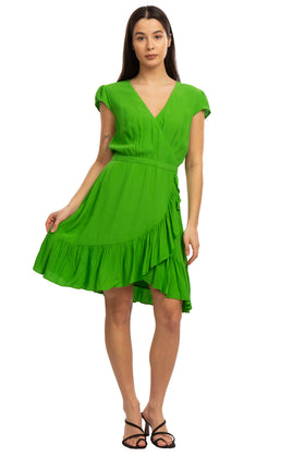J.CREW Crepe Flounce Dress Size 00 / 2XS Green Wrap Front Ruffle Asymmetric Hem gallery photo number 1