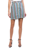 SCOUT Straight Skirt Size S Striped Pattern Logo Patch Zip Front Frayed Edges gallery photo number 2