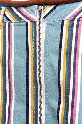 SCOUT Straight Skirt Size S Striped Pattern Logo Patch Zip Front Frayed Edges gallery photo number 5