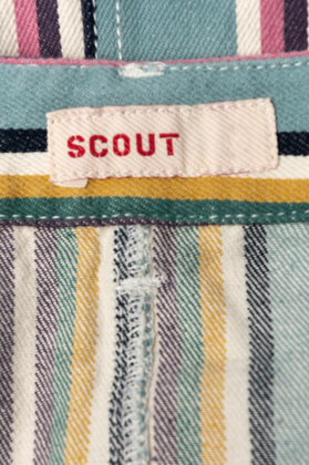 SCOUT Straight Skirt Size S Striped Pattern Logo Patch Zip Front Frayed Edges gallery photo number 6