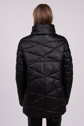 ALFONSO RAY Quilted Jacket Size L Black PU Leather Padded Crumpled Turtleneck gallery photo number 3