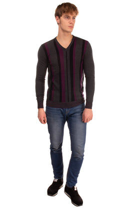DOMENICO TAGLIENTE Jumper Size L Wool Blend Striped Thin Knit V Neck RRP €220 gallery photo number 1