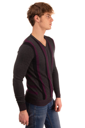 DOMENICO TAGLIENTE Jumper Size L Wool Blend Striped Thin Knit V Neck RRP €220 gallery photo number 3