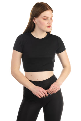PEPE JEANS Cropped Top Size L Black Short Sleeve Crew Neck Made in Portugal gallery photo number 2
