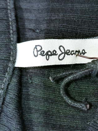 PEPE JEANS Cropped Top Size L Black Short Sleeve Crew Neck Made in Portugal gallery photo number 6