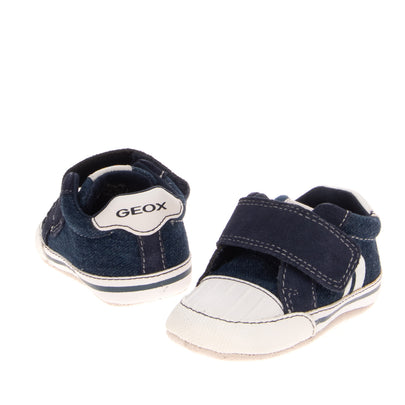 GEOX RESPIRA Baby Denim & Leather Sneakers Size 17 UK 1.5 US 2 Breathable Logo