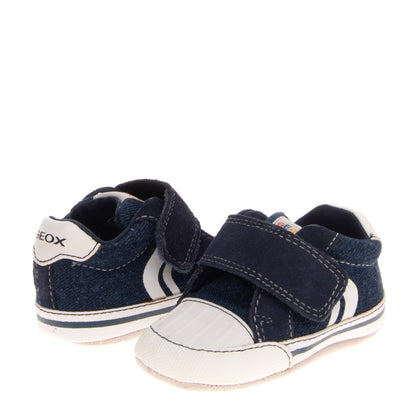 GEOX RESPIRA Baby Denim & Leather Sneakers Size 19 UK 3 US 4 Breathable Logo gallery photo number 1