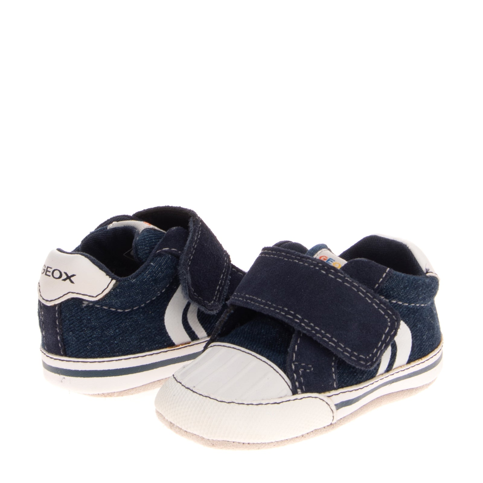 GEOX RESPIRA Baby Denim & Leather Sneakers Size 19 UK 3 US 4 Breathable Logo gallery main photo