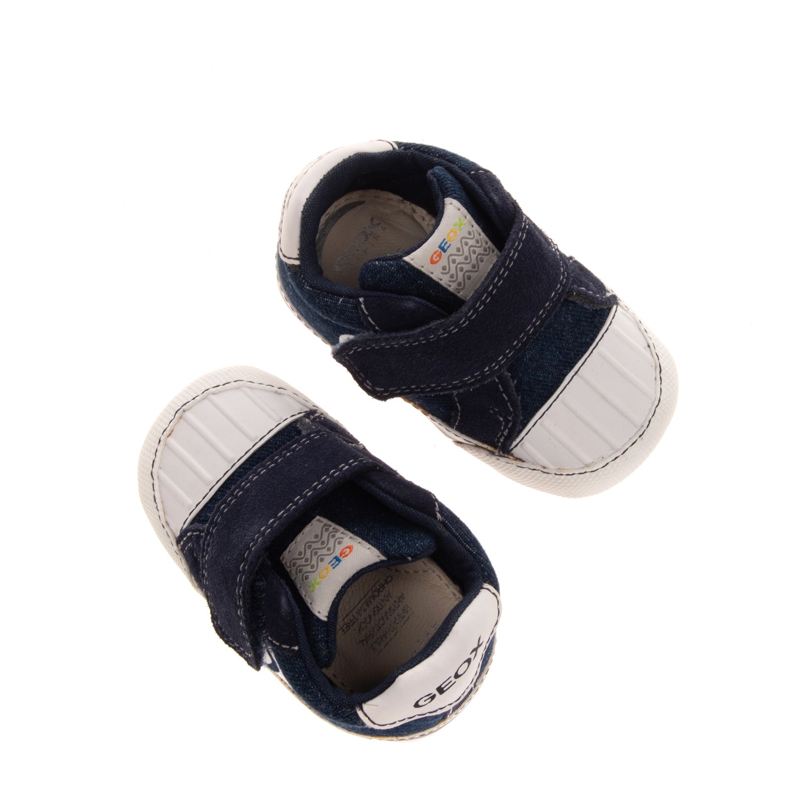GEOX RESPIRA Baby Denim & Leather Sneakers Size 18 UK 2.5 US 3 Breathable Logo gallery main photo
