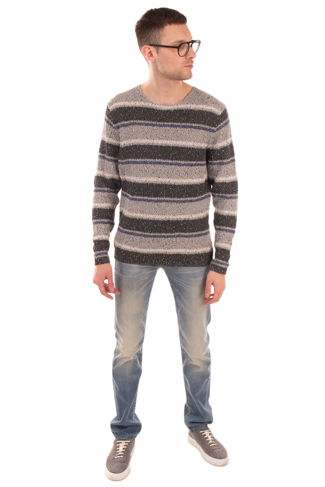 ONLY & SONS Jumper Size L Thin Knit Striped Pattern Long Sleeve- Round Neck gallery main photo