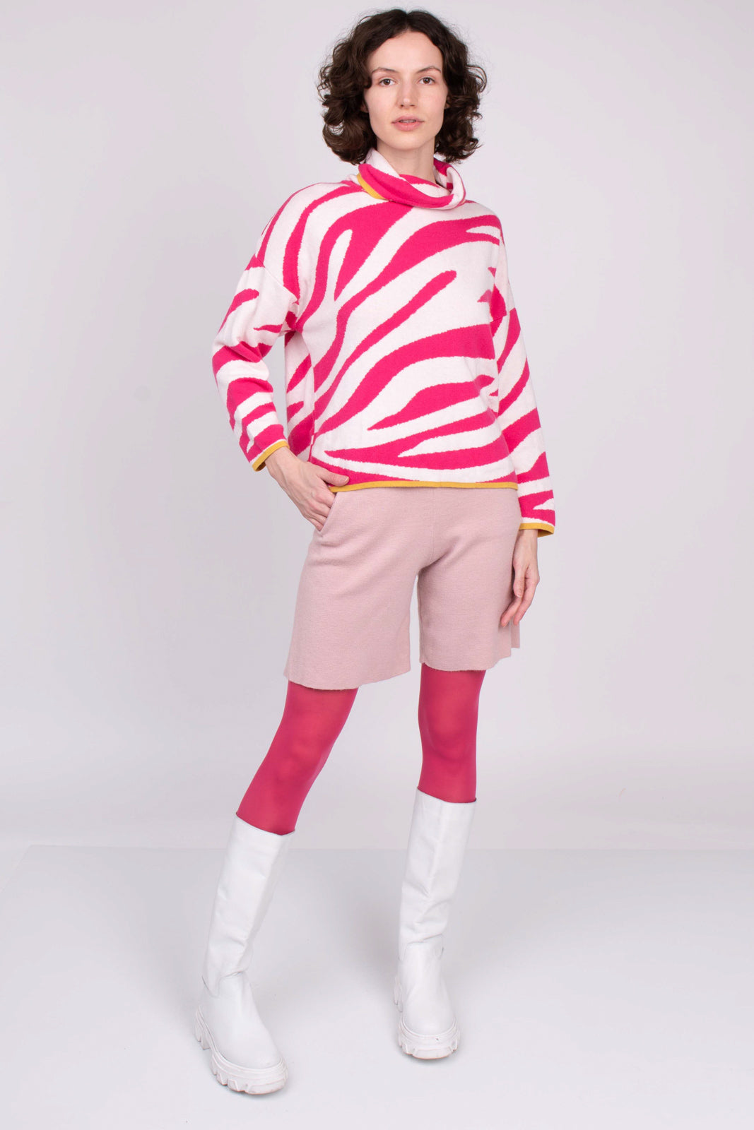 VICOLO Jumper One Size Cashmere Angora & Wool Blend Zebra Striped Cowl Neck gallery main photo