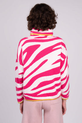 VICOLO Jumper One Size Cashmere Angora & Wool Blend Zebra Striped Cowl Neck gallery photo number 5
