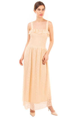 VERO MODA Lace Maxi Dress Size S  Fully Lined Ruffle Trim Shirred Sleeveless gallery photo number 1