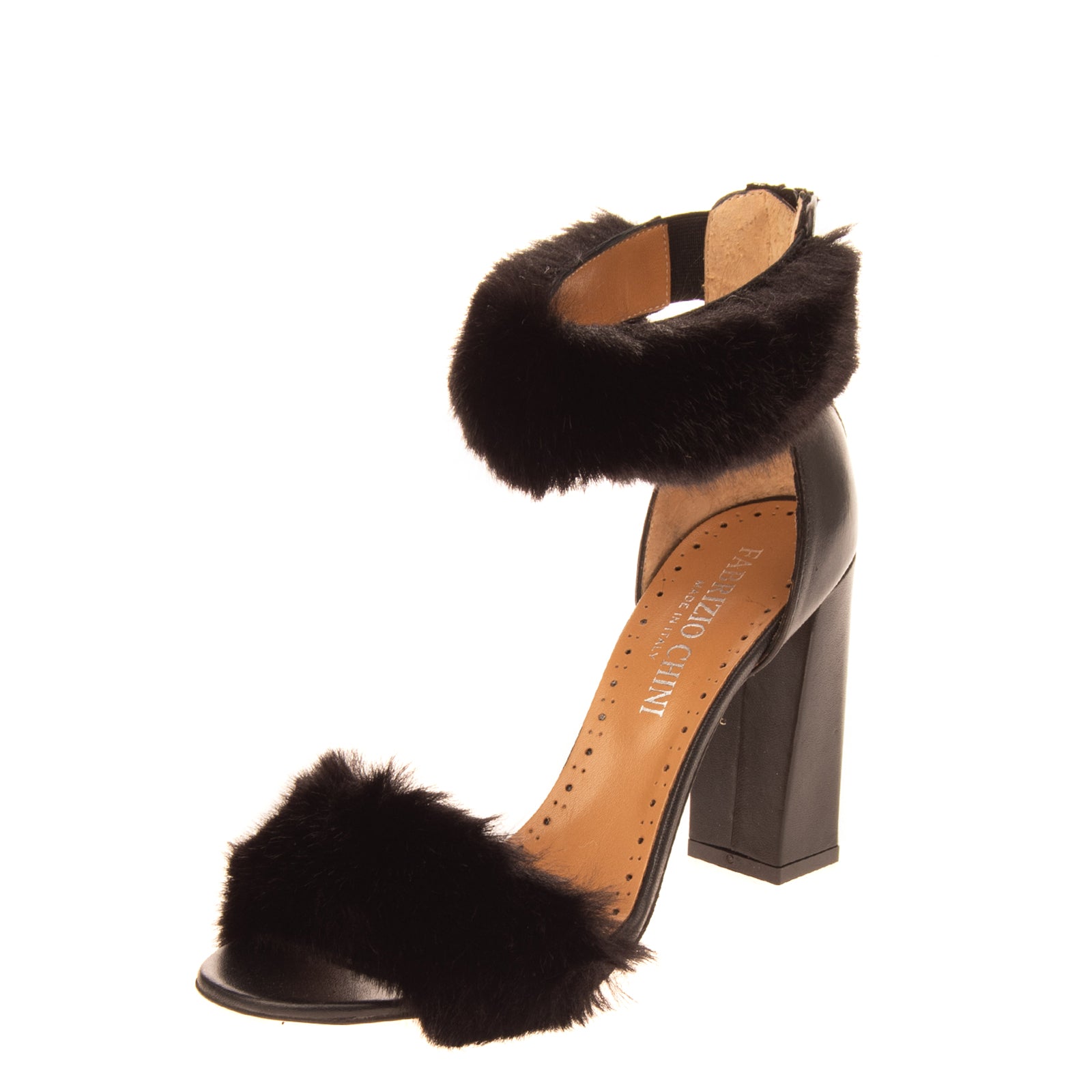 FABRIZIO CHINI Faux Fur & Leather Ankle Strap Sandals EU37 UK4 US7 Made in Italy gallery main photo