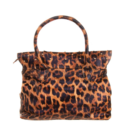 2STAR Flap Tote Bag Textured PU Leather Leopard Pattern Studded Turnlock gallery photo number 3
