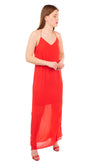 VERO MODA Maxi Overlay Slip Dress Size M Red Slit Side Strappy V-Neck gallery photo number 3