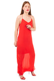 VERO MODA Maxi Overlay Slip Dress Size M Red Slit Side Strappy V-Neck gallery photo number 4