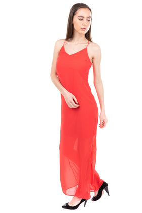 VERO MODA Maxi Overlay Slip Dress Size M Red Slit Side Strappy V Neck gallery photo number 3