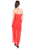 VERO MODA Maxi Overlay Slip Dress Size M Red Slit Side Strappy V Neck gallery photo number 4