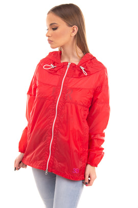 313 TRE UNO TRE Windbreaker Jacket Size S Red Drawcord Full Zip Hooded