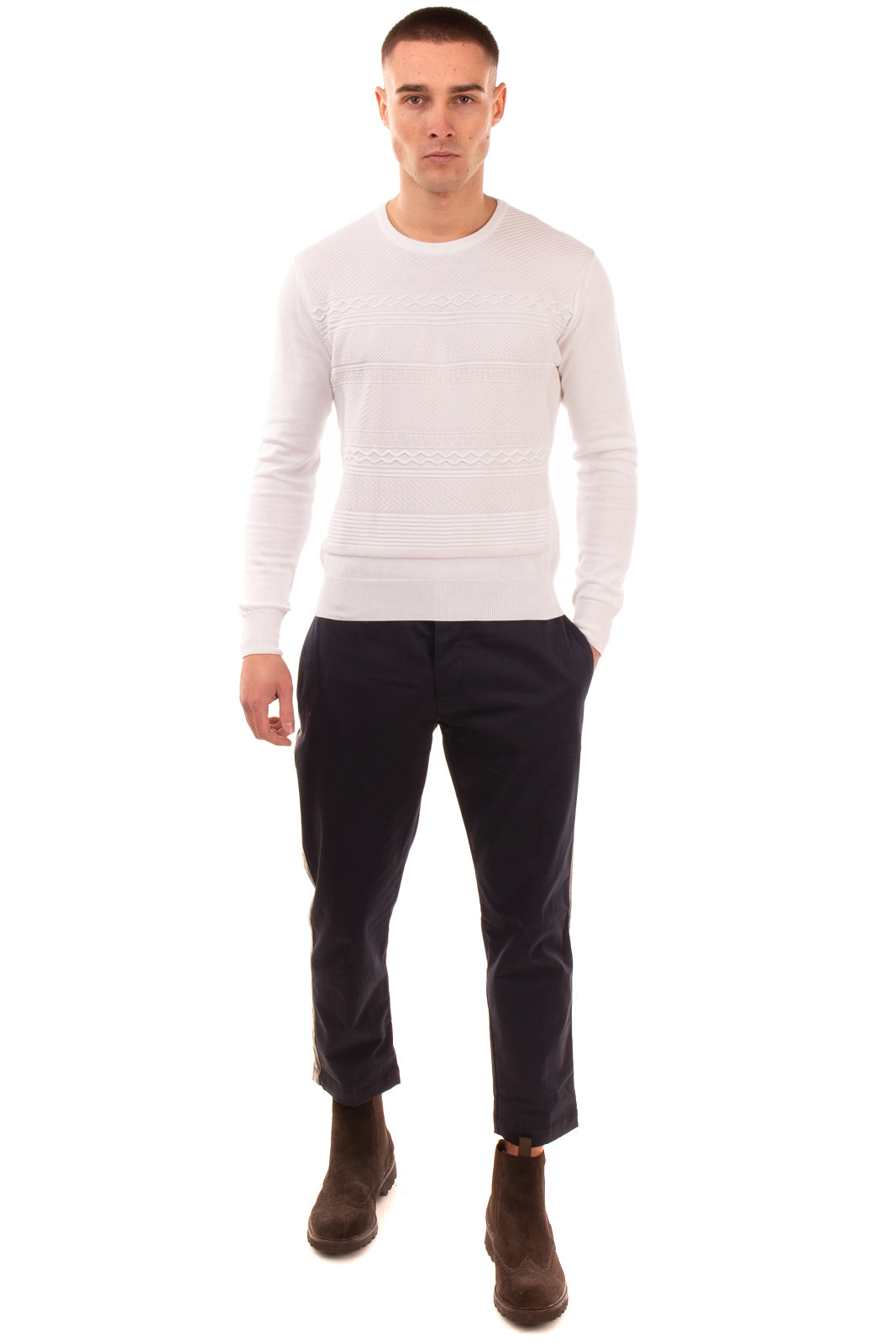 RRP €130 TOMBOLINI Jumper Size 54 / 2XL White Textured Crew Neck Made in Italy gallery main photo