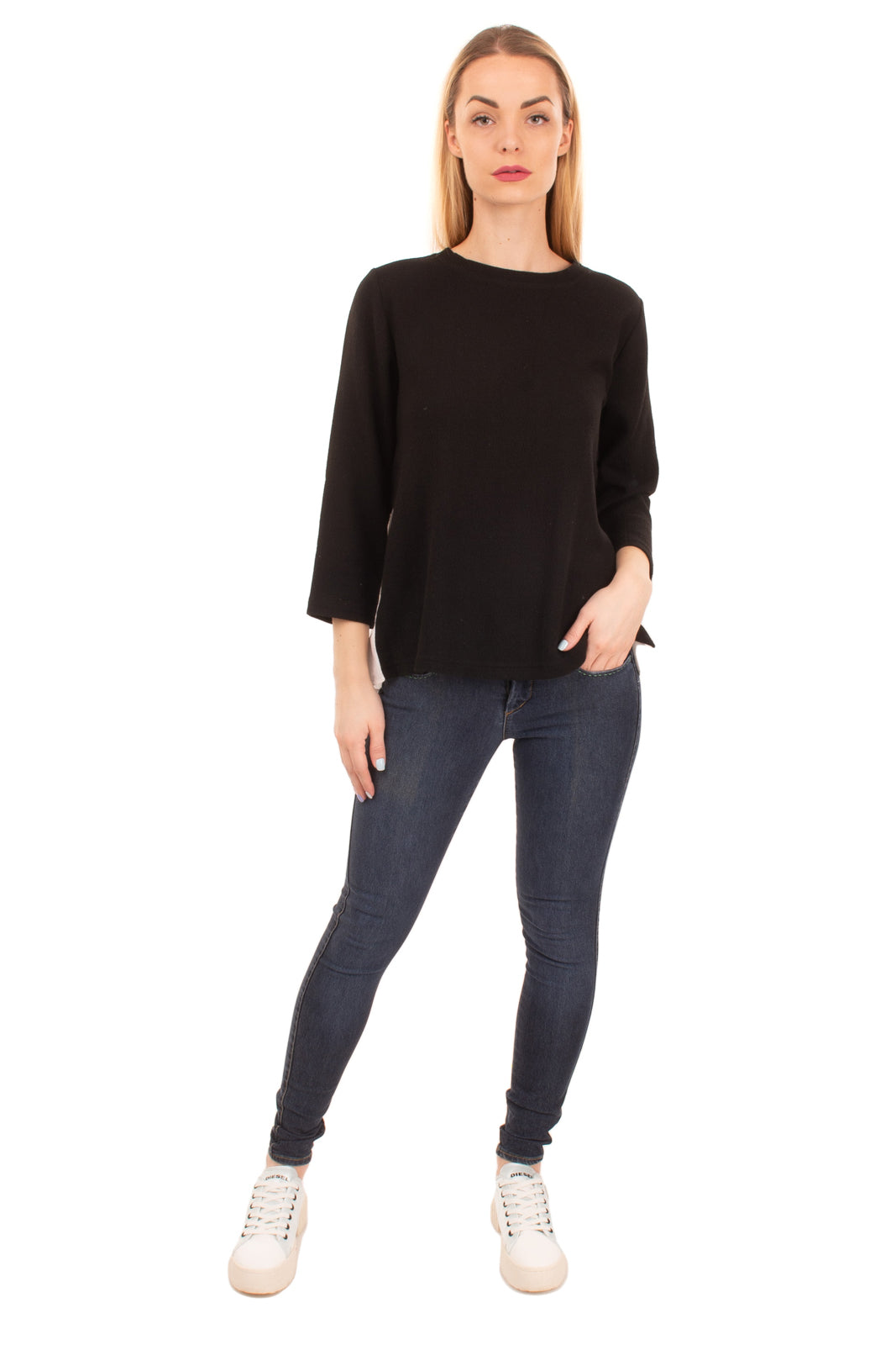 RRP €115 CONSEPT Top Size 40 / L Contrast & Gathered Back 3/4 Sleeve Round Neck gallery main photo