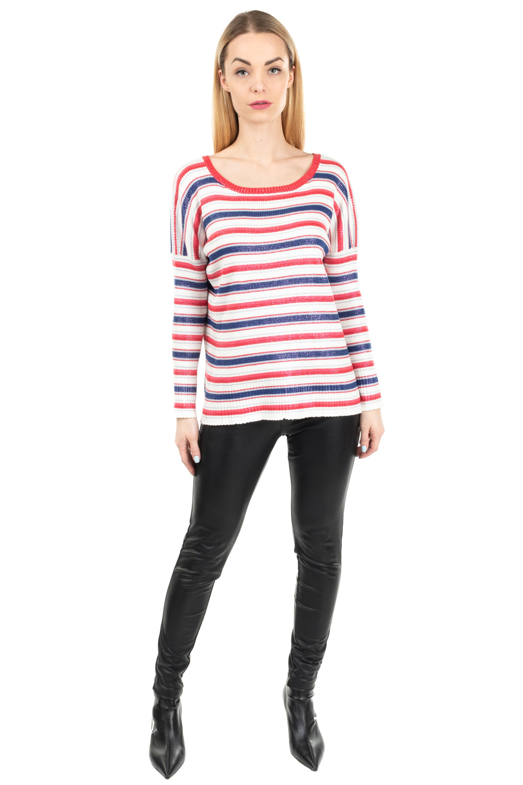 RRP €125 TWIN-SET JEANS Ribbed Jumper Size S Striped Metallic Coated Scoop Neck gallery main photo