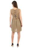 AMELIE REVEUR Flared Dress Size M/L Linen Blend Knitted Lace Inserts Round gallery photo number 3